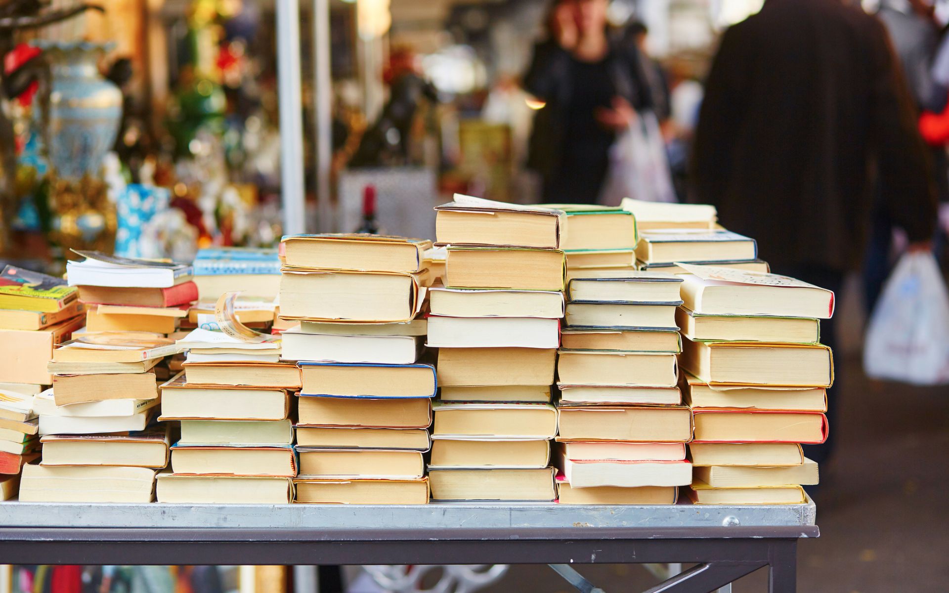 buying used books at a market
